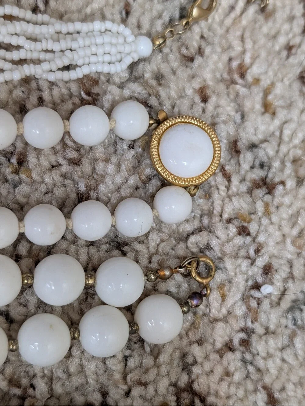 Vintage White Plastic Bead Necklace Lot Set 8 Mid Century Monochrome Modernist